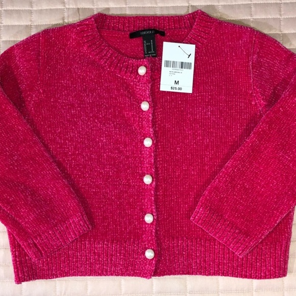 Forever 21 Sweaters | Forever 21 Cropped Chenille Cardigan Sweater Pink | Color: Pink | Size: SM | Lgb_Posh's Closet
